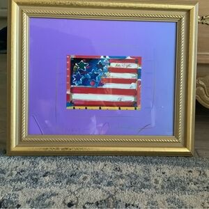 Peter Max  signed print .  Authentic Flag with Heart